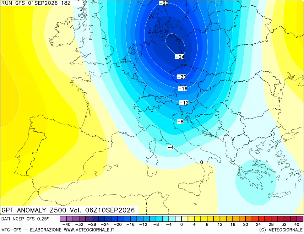 mappa 500 hPa GPT Anomaly vs Cli.No 1981-2010