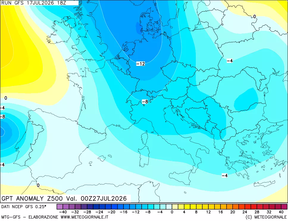 mappa 500 hPa GPT Anomaly vs Cli.No 1981-2010