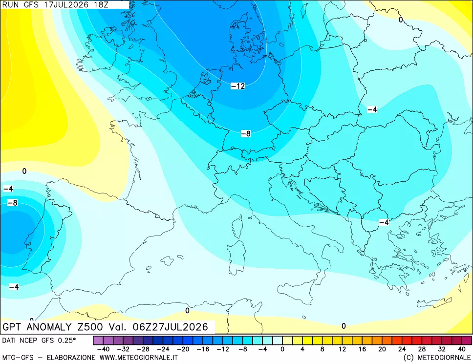 mappa 500 hPa GPT Anomaly vs Cli.No 1981-2010