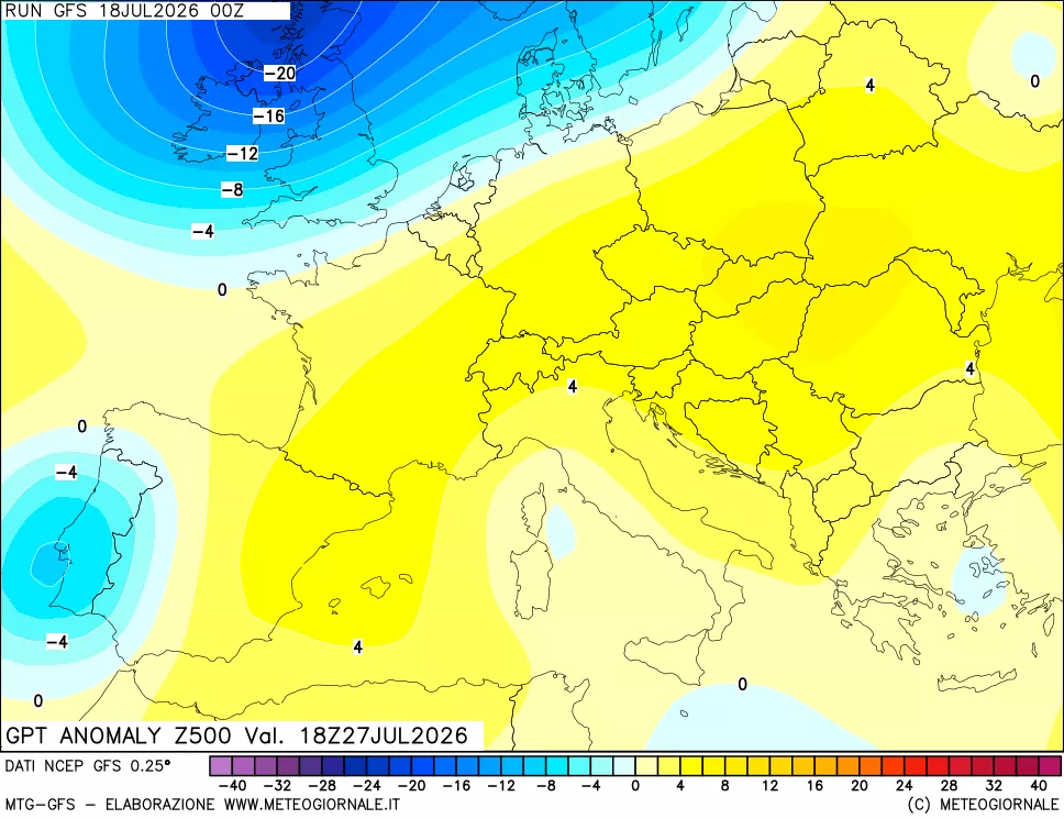 mappa 500 hPa GPT Anomaly vs Cli.No 1981-2010