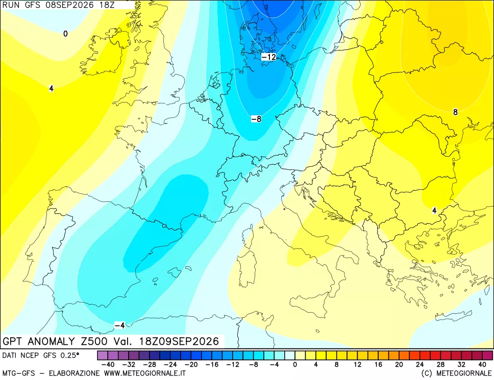 mappa 500 hPa GPT Anomaly vs Cli.No 1981-2010