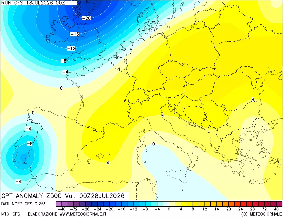 mappa 500 hPa GPT Anomaly vs Cli.No 1981-2010