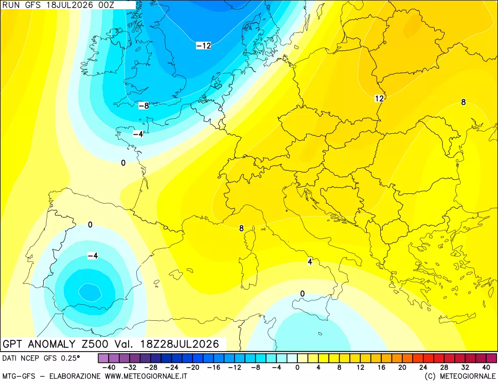 mappa 500 hPa GPT Anomaly vs Cli.No 1981-2010
