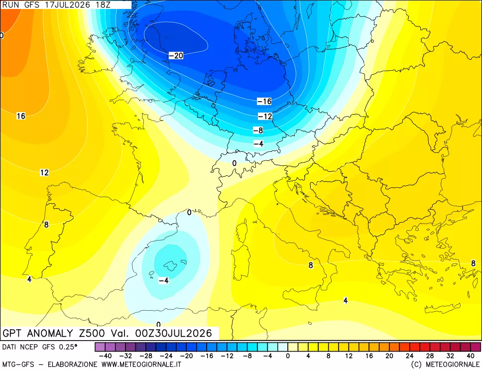 mappa 500 hPa GPT Anomaly vs Cli.No 1981-2010