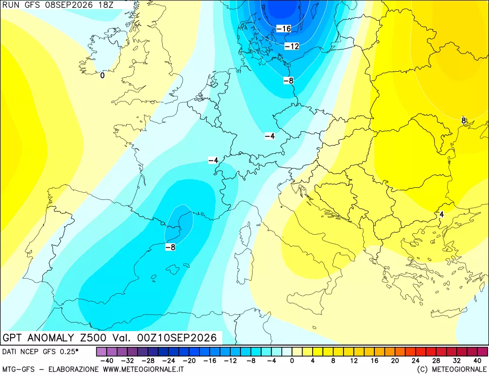 mappa 500 hPa GPT Anomaly vs Cli.No 1981-2010