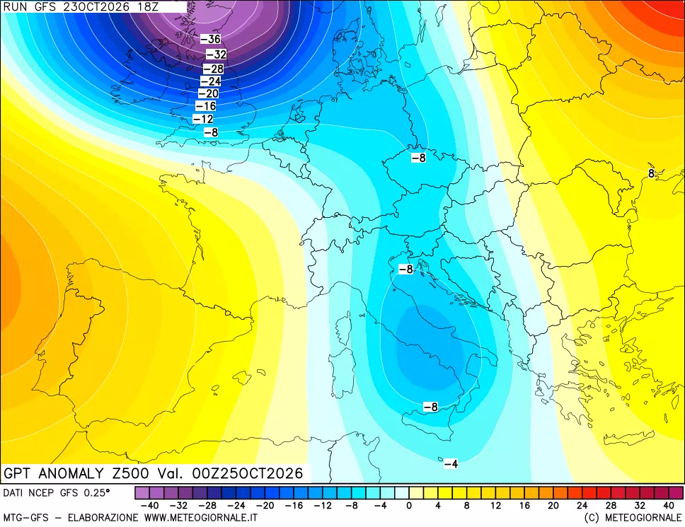 mappa 500 hPa GPT Anomaly vs Cli.No 1981-2010