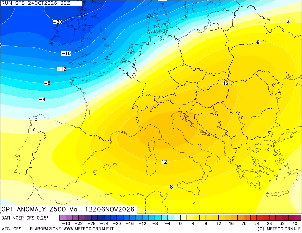 mappa 500 hPa GPT Anomaly vs Cli.No 1981-2010
