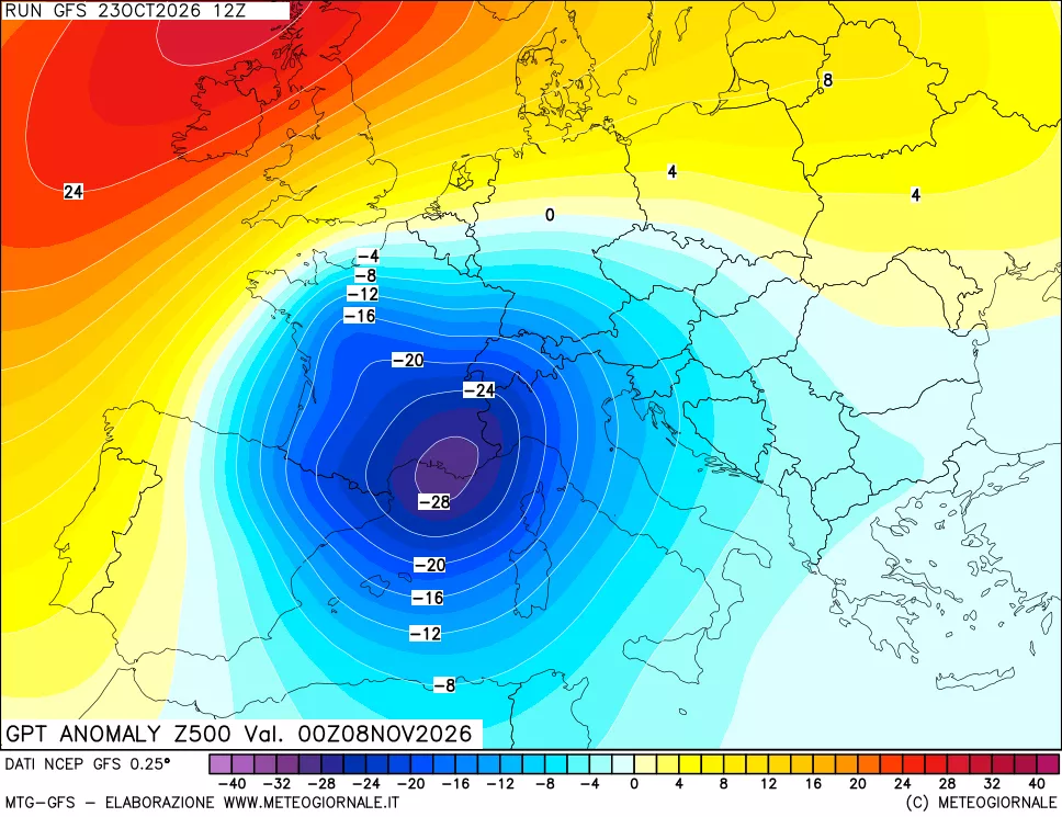 mappa 500 hPa GPT Anomaly vs Cli.No 1981-2010