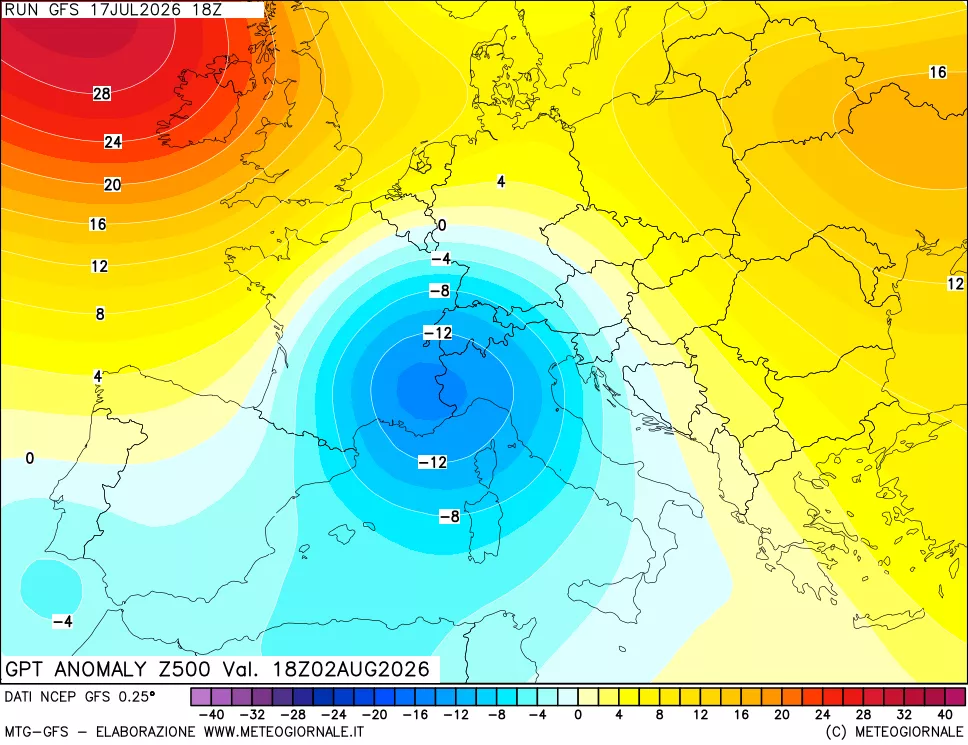 mappa 500 hPa GPT Anomaly vs Cli.No 1981-2010