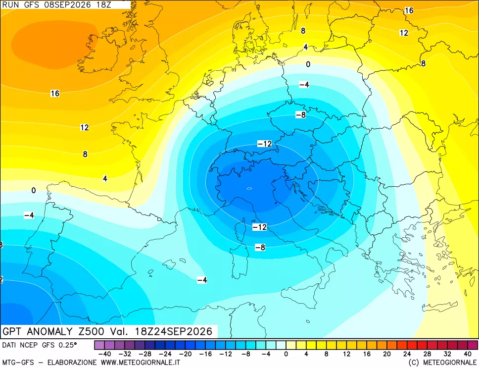 mappa 500 hPa GPT Anomaly vs Cli.No 1981-2010