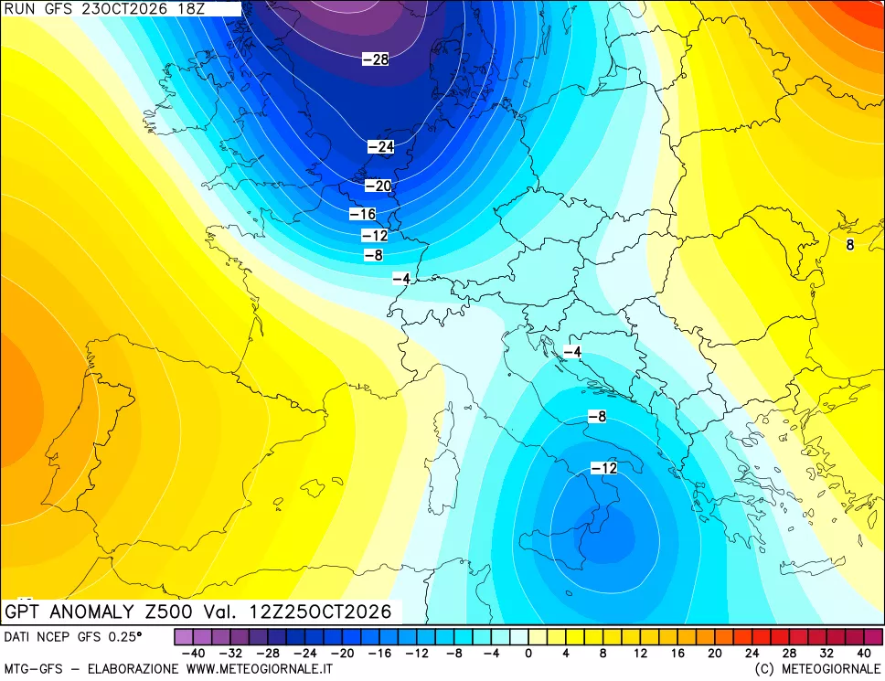 mappa 500 hPa GPT Anomaly vs Cli.No 1981-2010