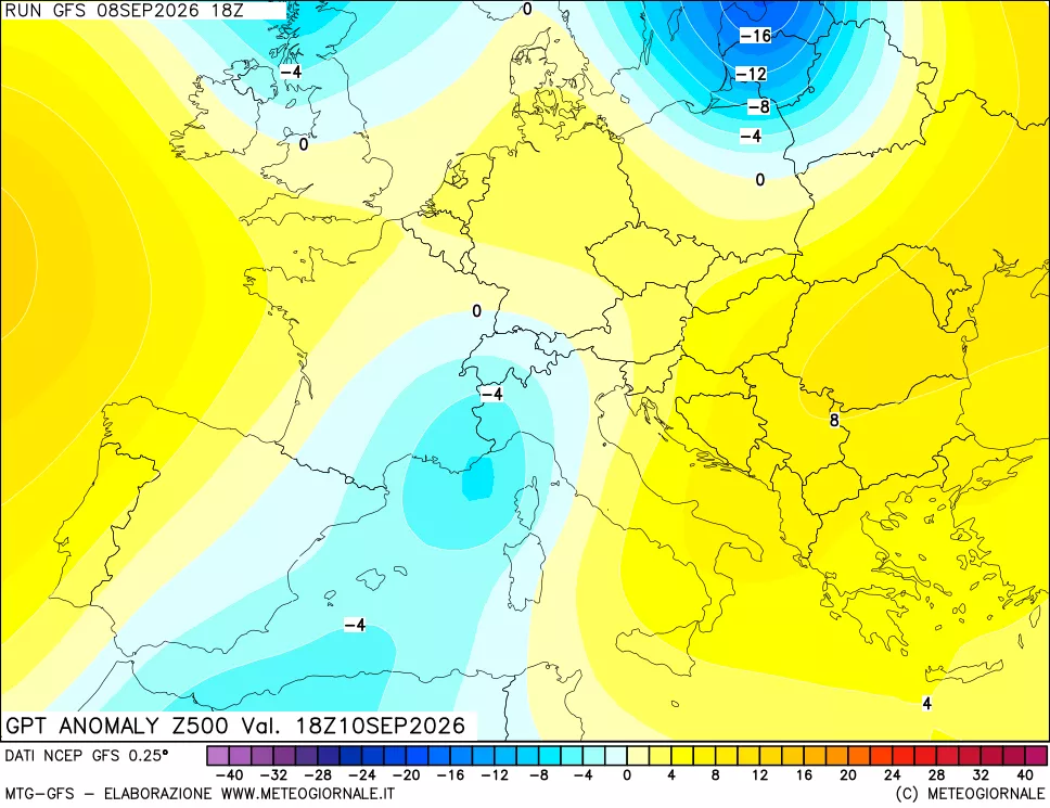 mappa 500 hPa GPT Anomaly vs Cli.No 1981-2010