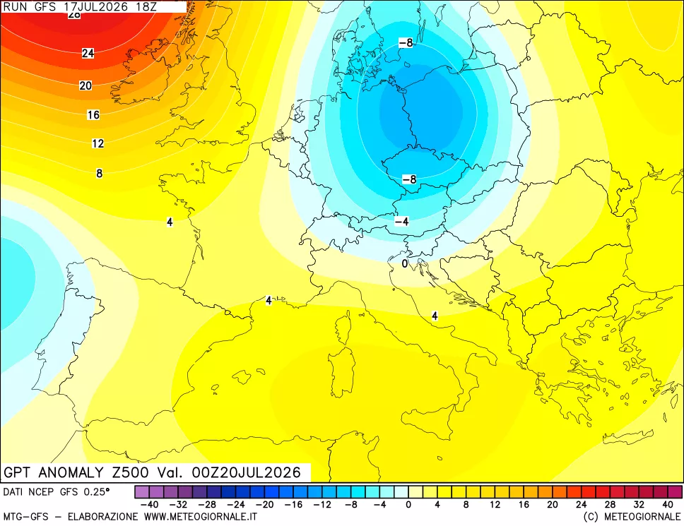 mappa 500 hPa GPT Anomaly vs Cli.No 1981-2010