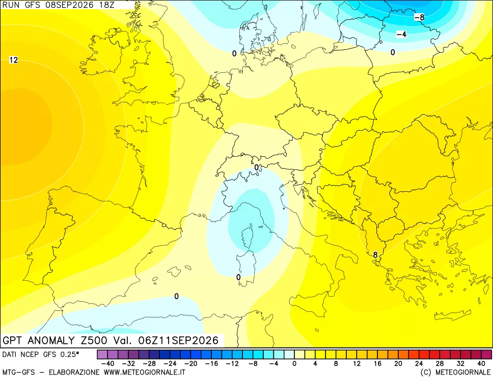 mappa 500 hPa GPT Anomaly vs Cli.No 1981-2010