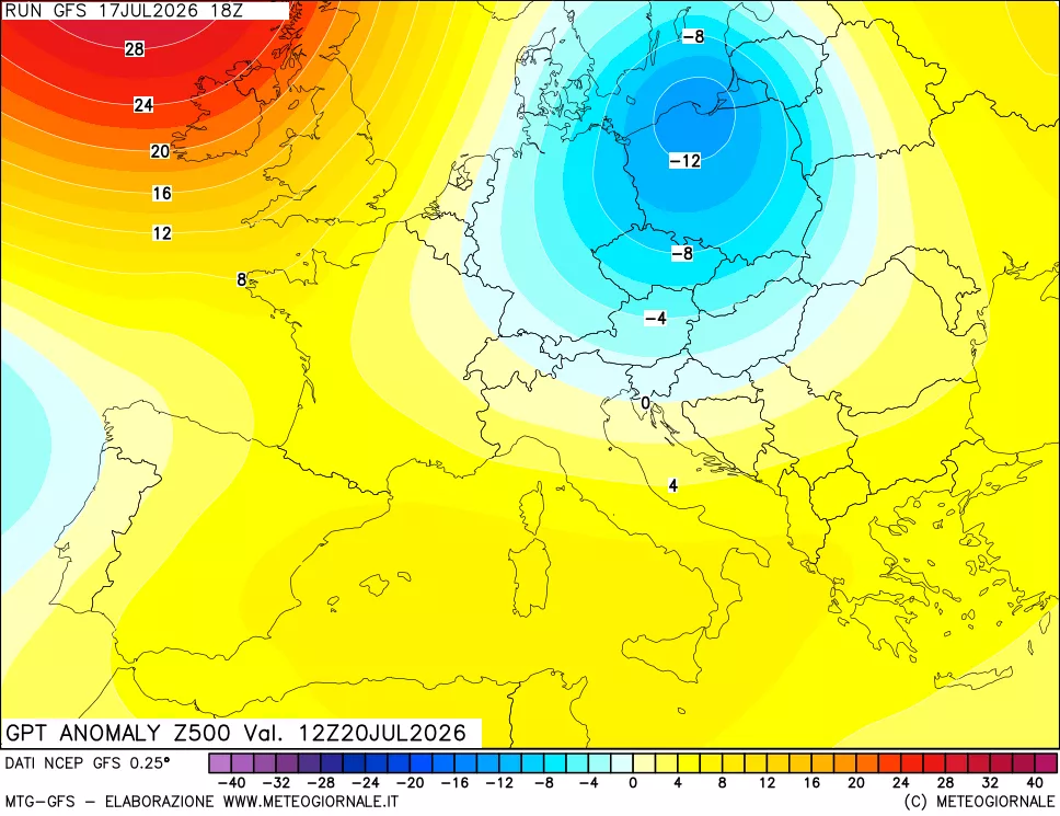 mappa 500 hPa GPT Anomaly vs Cli.No 1981-2010