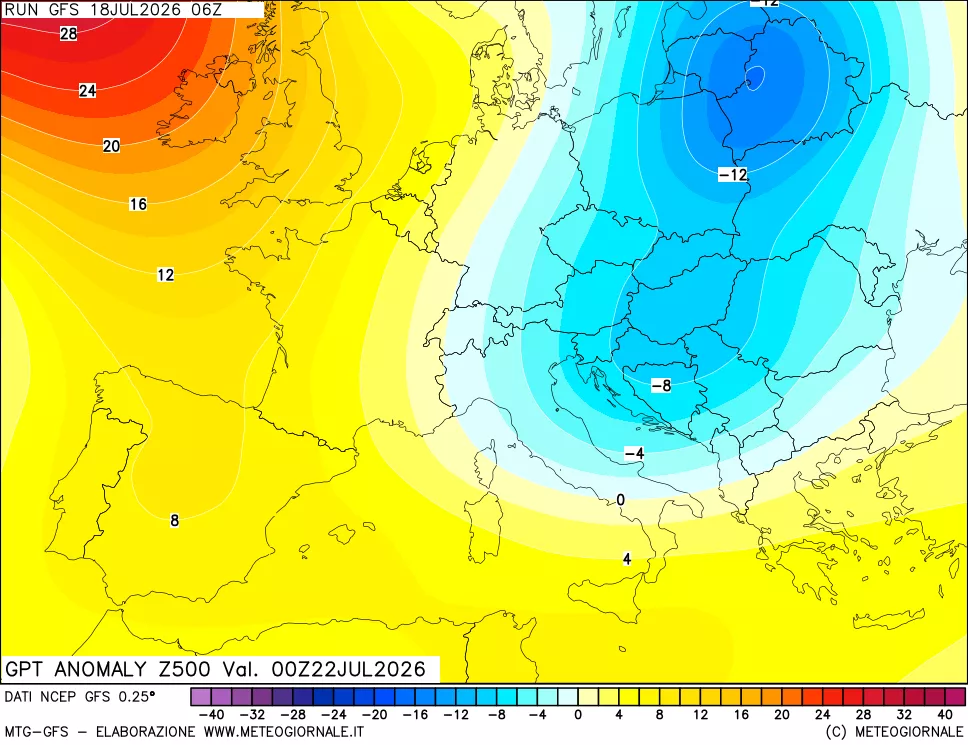 mappa 500 hPa GPT Anomaly vs Cli.No 1981-2010