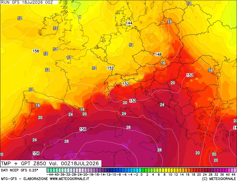 mappa 850 hPa Temp + GPT