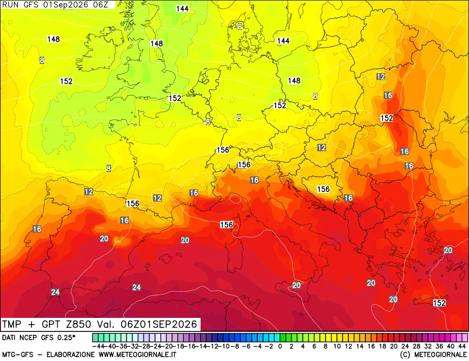 mappa 850 hPa Temp + GPT