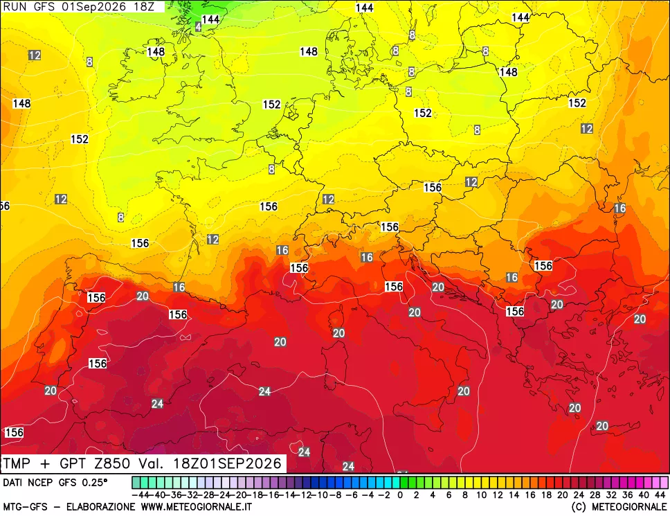 mappa 850 hPa Temp + GPT