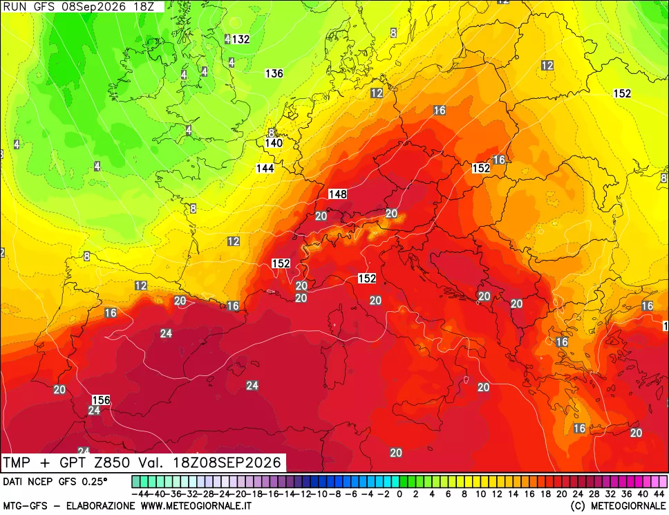 mappa 850 hPa Temp + GPT