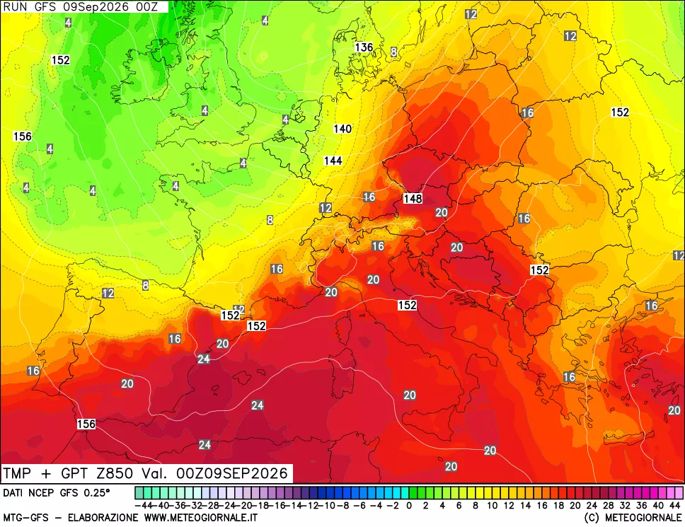 mappa 850 hPa Temp + GPT