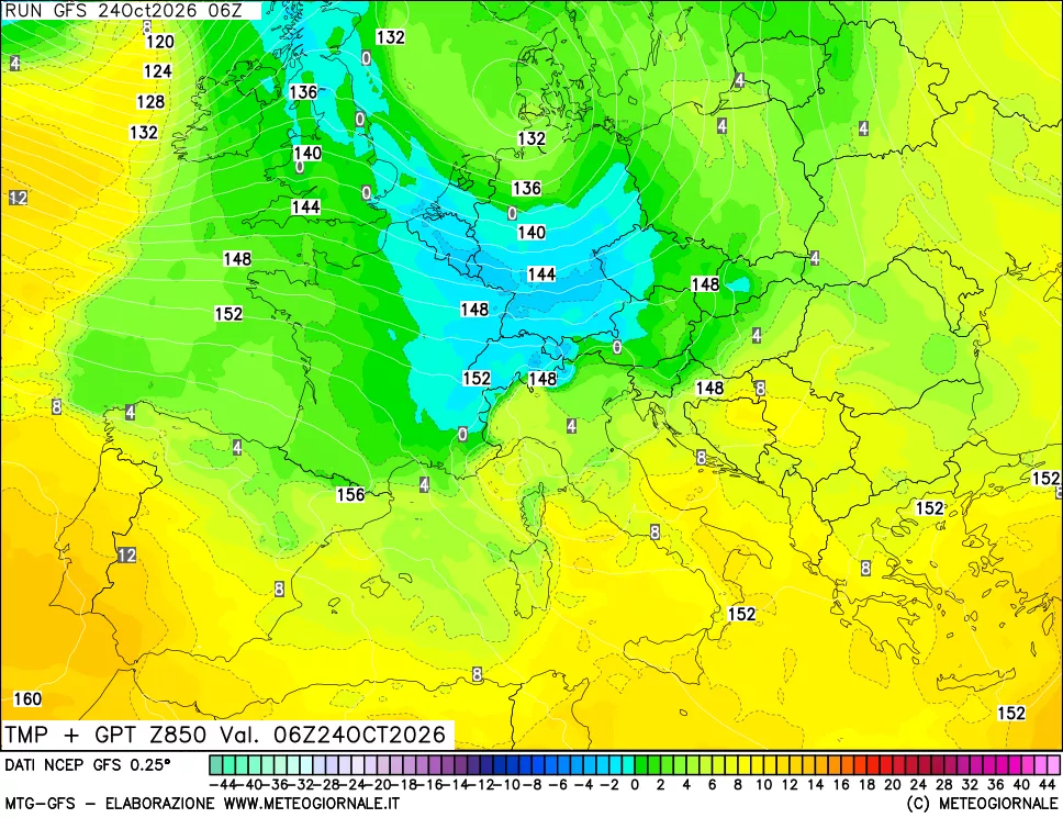 mappa 850 hPa Temp + GPT