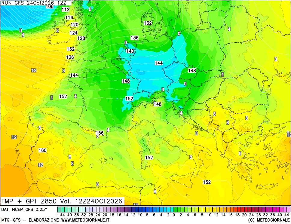 mappa 850 hPa Temp + GPT