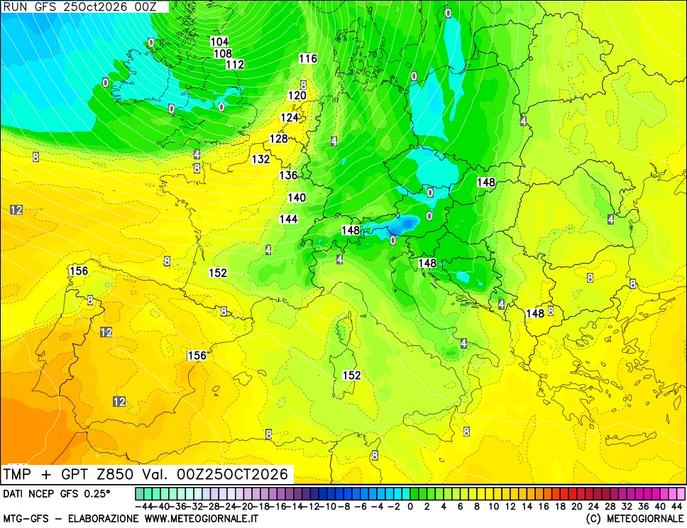 mappa 850 hPa Temp + GPT