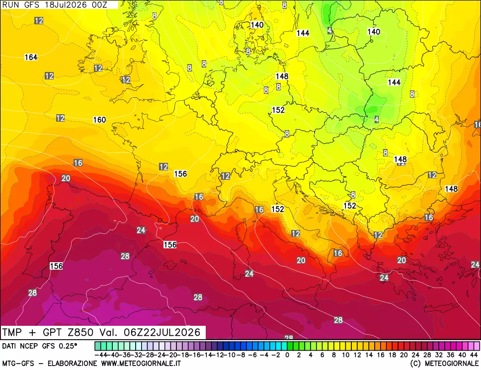 mappa 850 hPa Temp + GPT