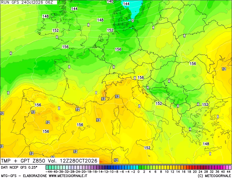 mappa 850 hPa Temp + GPT