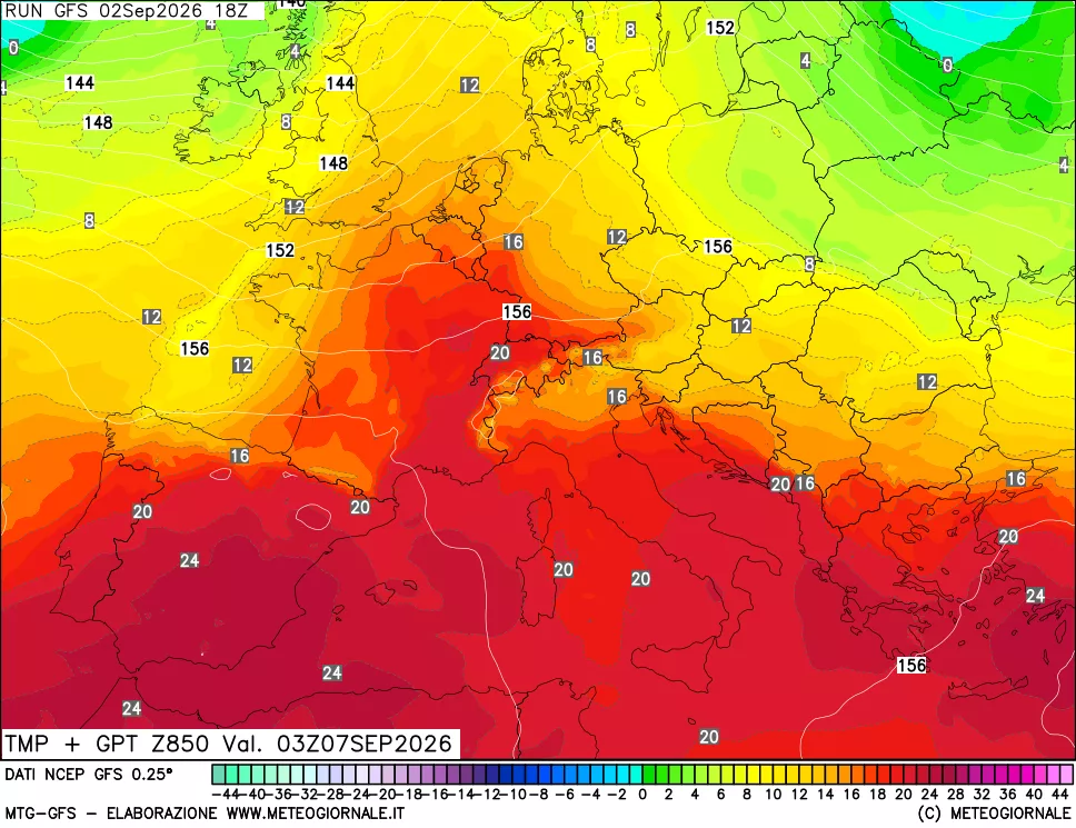 mappa 850 hPa Temp + GPT
