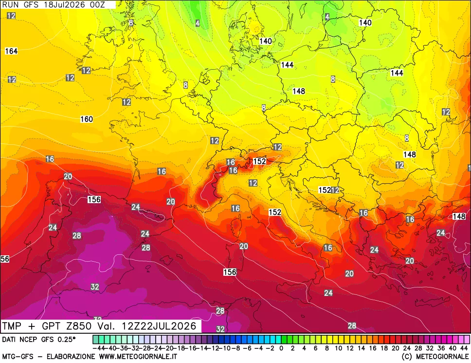 mappa 850 hPa Temp + GPT