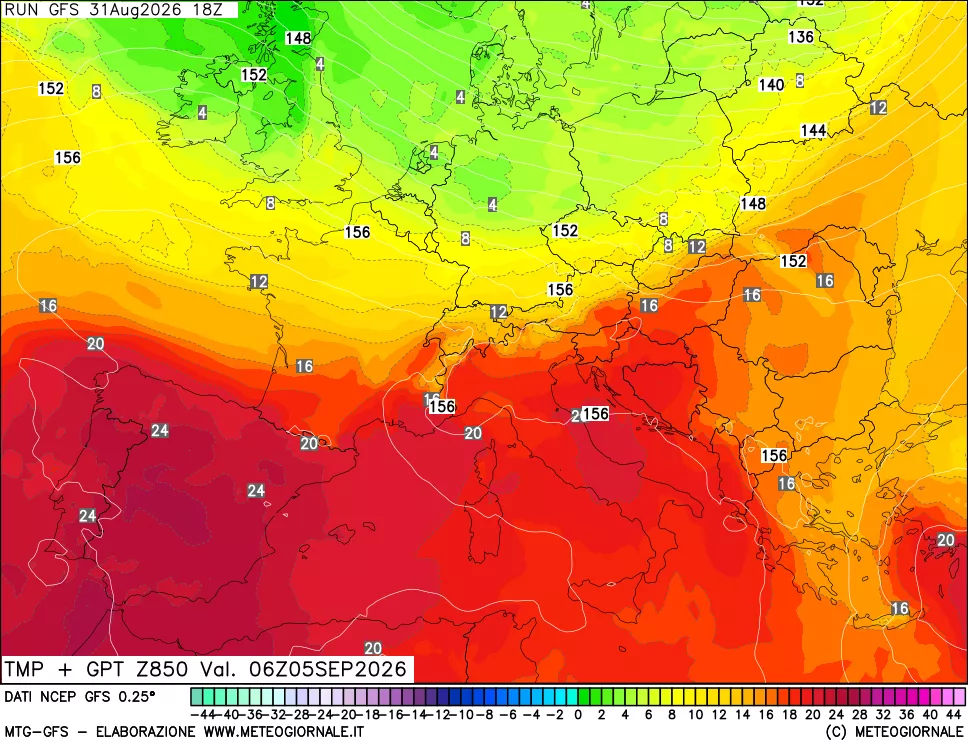 mappa 850 hPa Temp + GPT