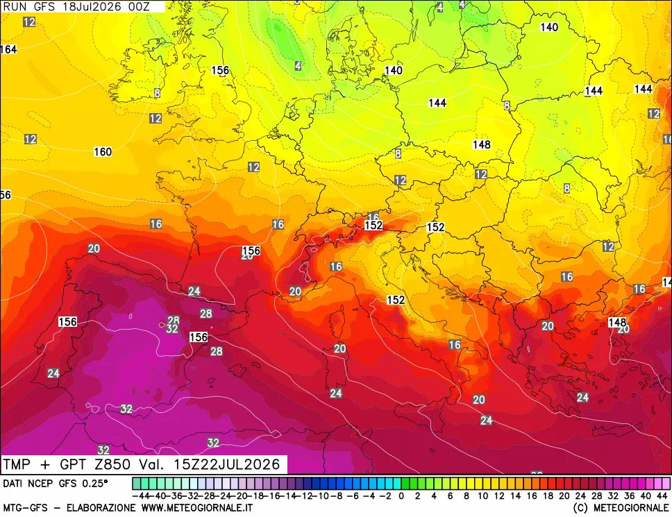 mappa 850 hPa Temp + GPT