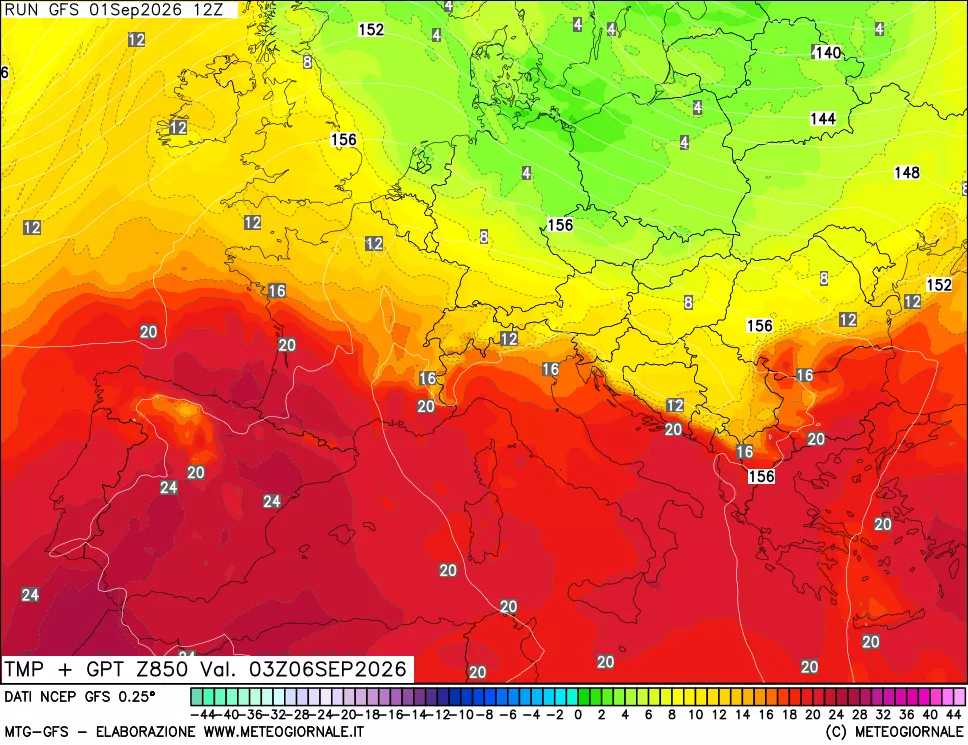 mappa 850 hPa Temp + GPT