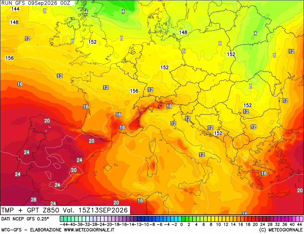 mappa 850 hPa Temp + GPT