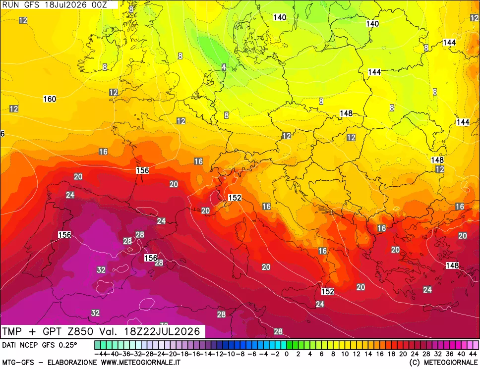 mappa 850 hPa Temp + GPT