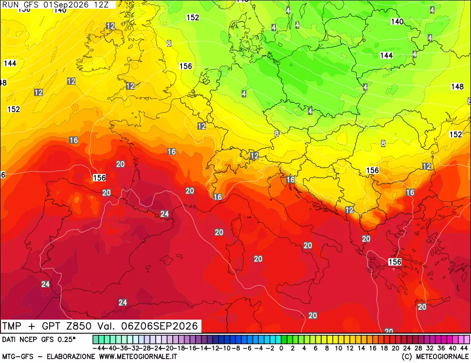 mappa 850 hPa Temp + GPT