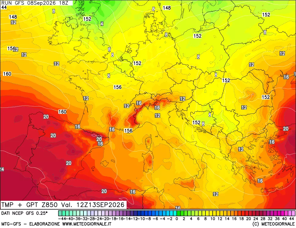 mappa 850 hPa Temp + GPT