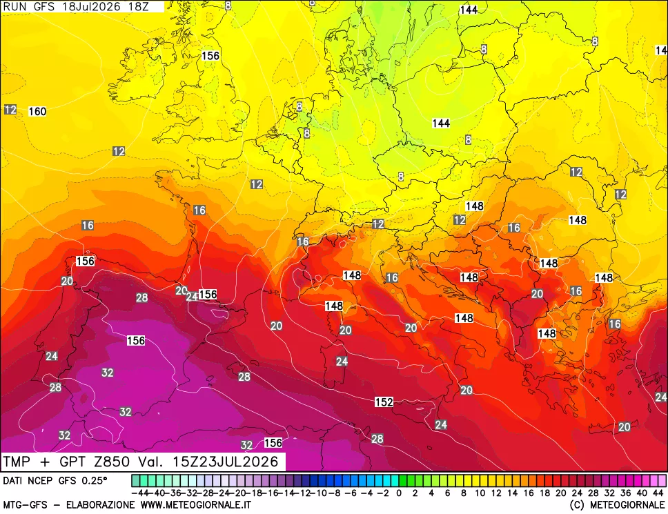 mappa 850 hPa Temp + GPT