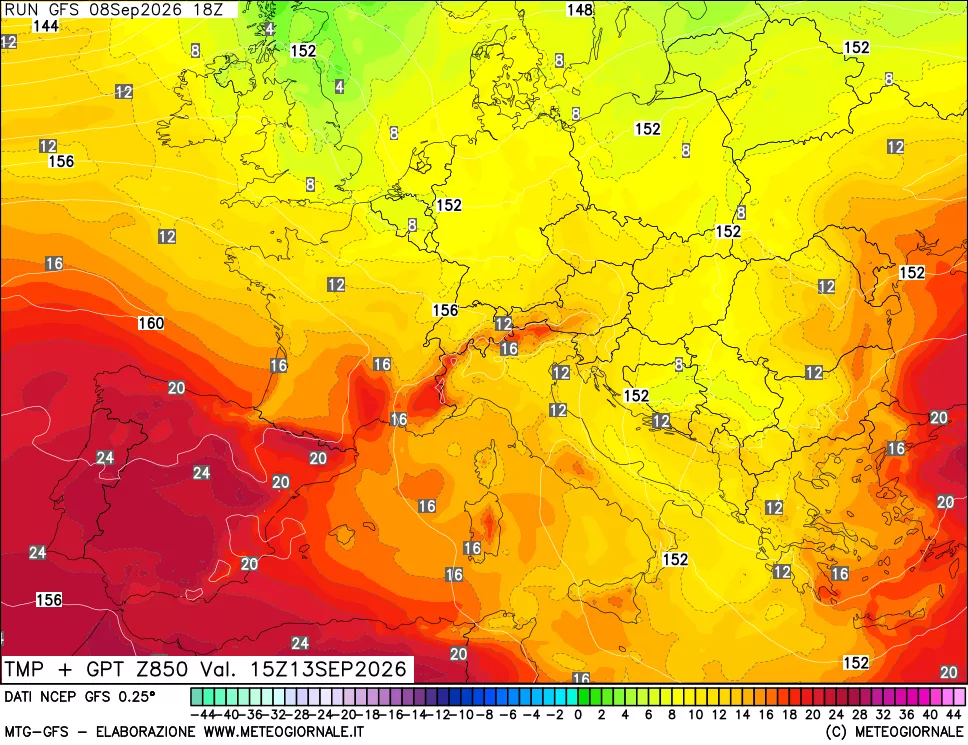 mappa 850 hPa Temp + GPT