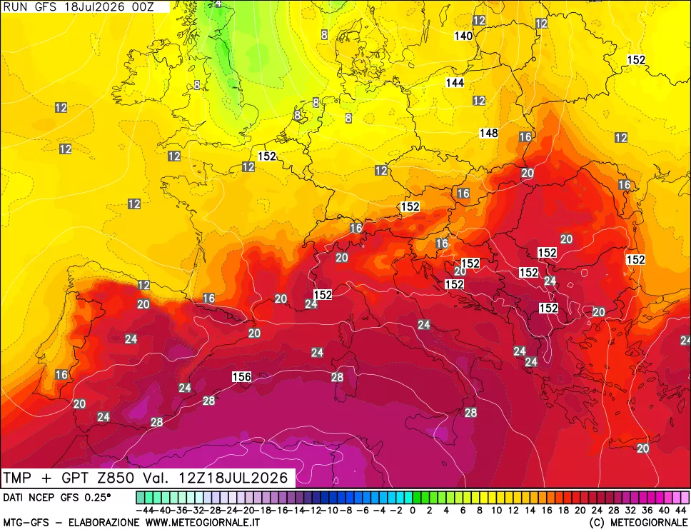 mappa 850 hPa Temp + GPT
