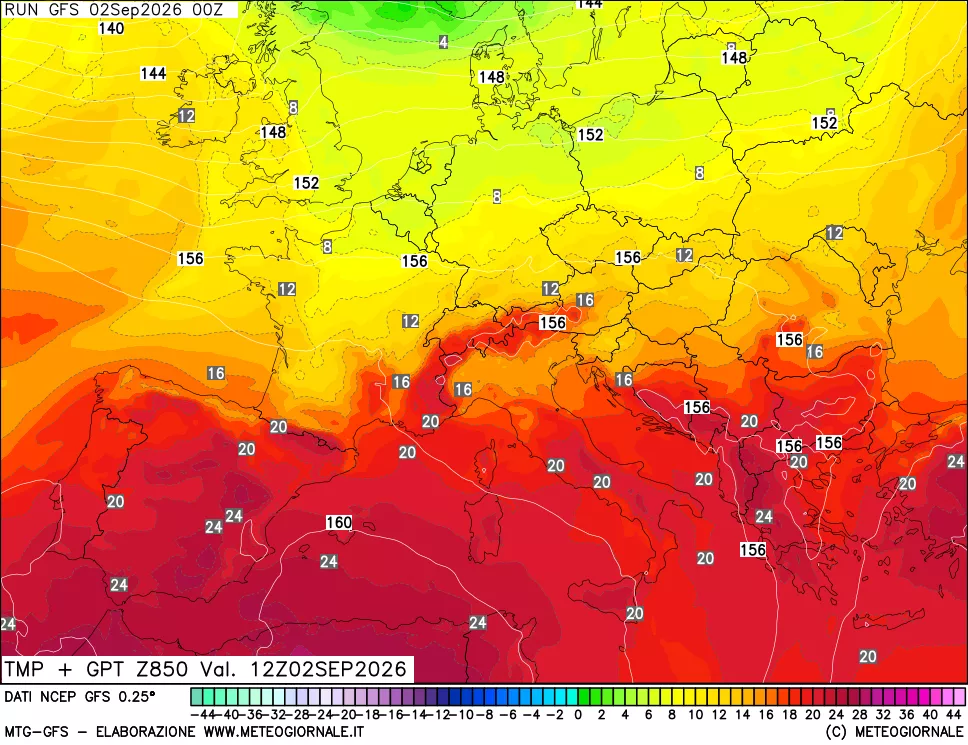 mappa 850 hPa Temp + GPT