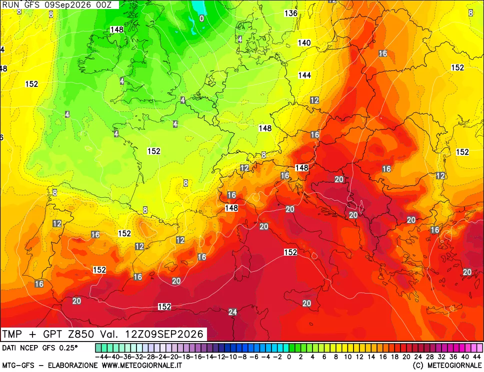 mappa 850 hPa Temp + GPT