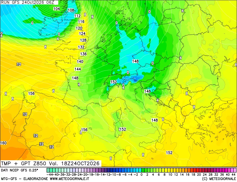 mappa 850 hPa Temp + GPT