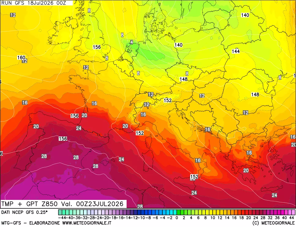 mappa 850 hPa Temp + GPT