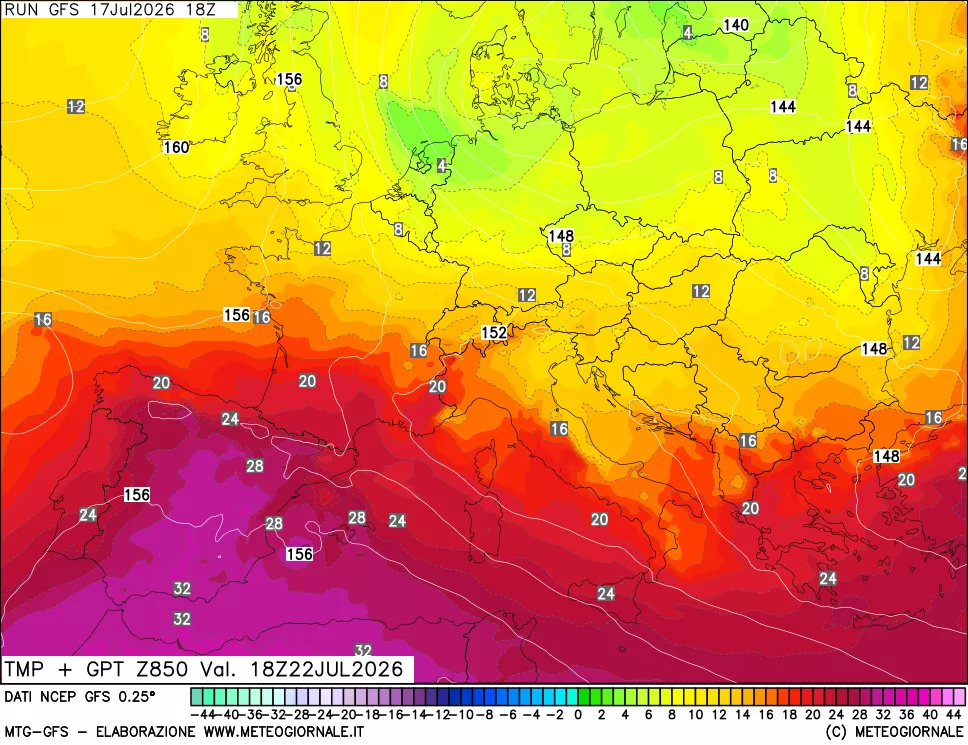 mappa 850 hPa Temp + GPT