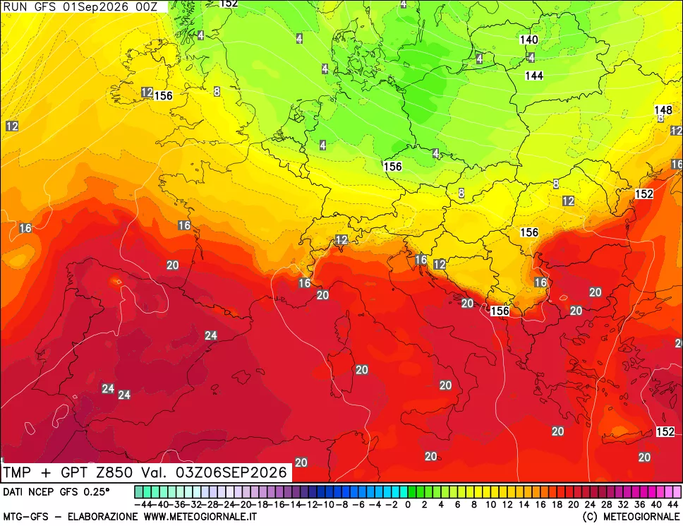 mappa 850 hPa Temp + GPT