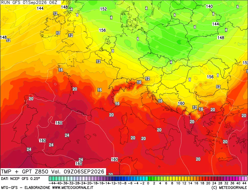 mappa 850 hPa Temp + GPT