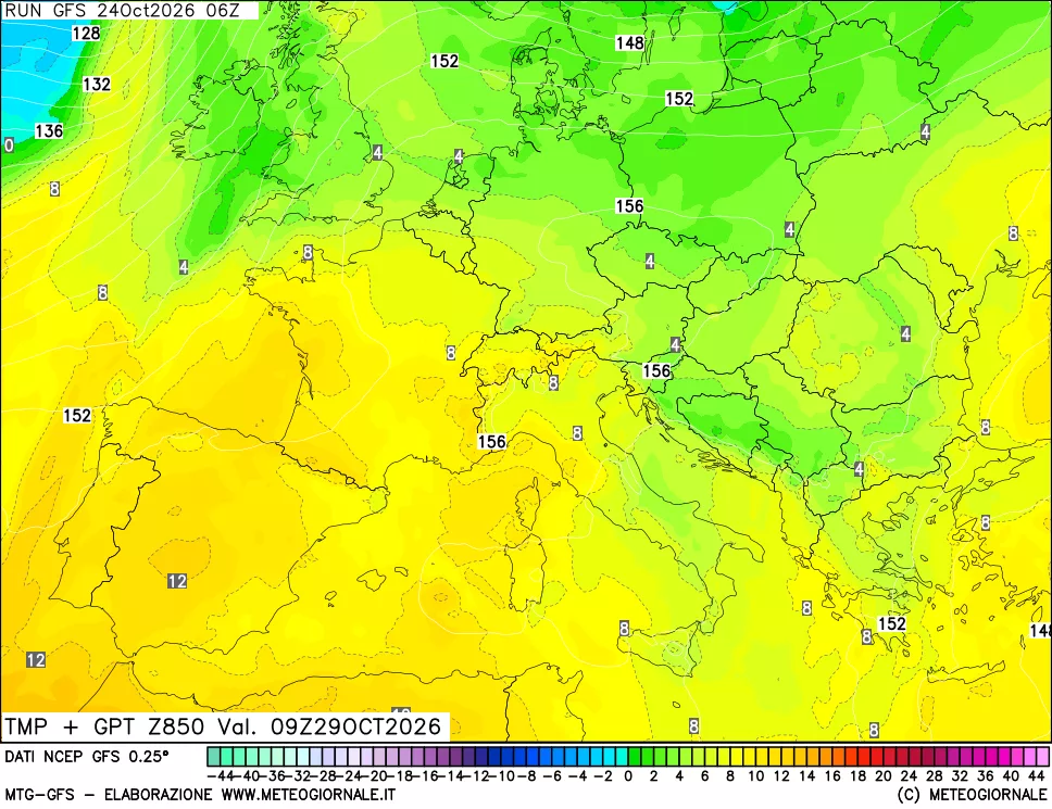 mappa 850 hPa Temp + GPT